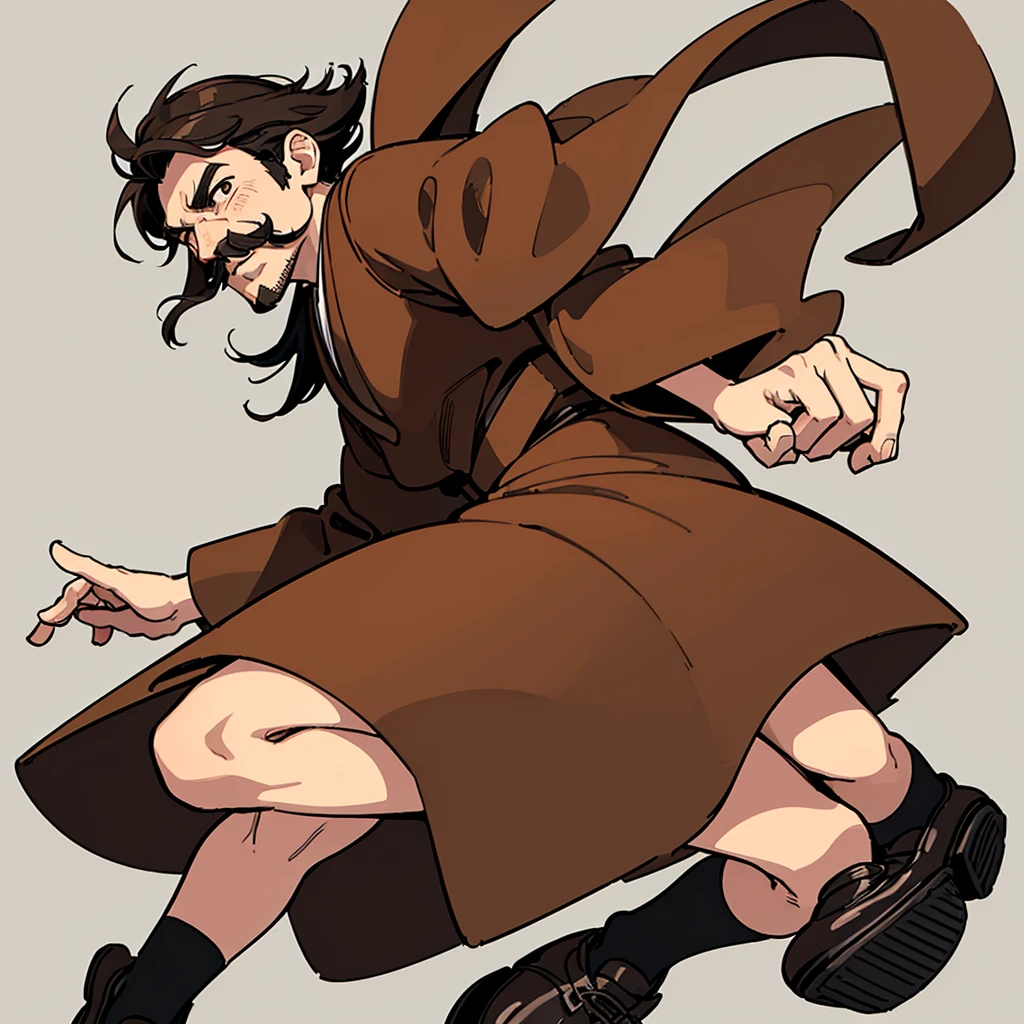 ((((Solo))))、Highest quality, Best Quality,Best illustrationiddle ages、(((Simple brown robe、Black shoes)))、(40-year-old uncle、mature、Kaiser moustache)、(LOL)、fight、(Front view)、Put your hands on the ground
