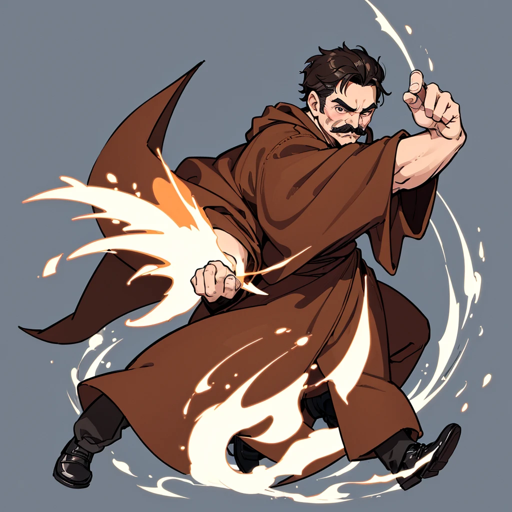 ((((Solo))))、Highest quality, Best Quality,Best illustrationiddle ages、(((Simple brown robe、Black shoes)))、(40-year-old uncle、mature、Kaiser moustache)、(LOL)、fight、(Front view)、Put your hands on the ground