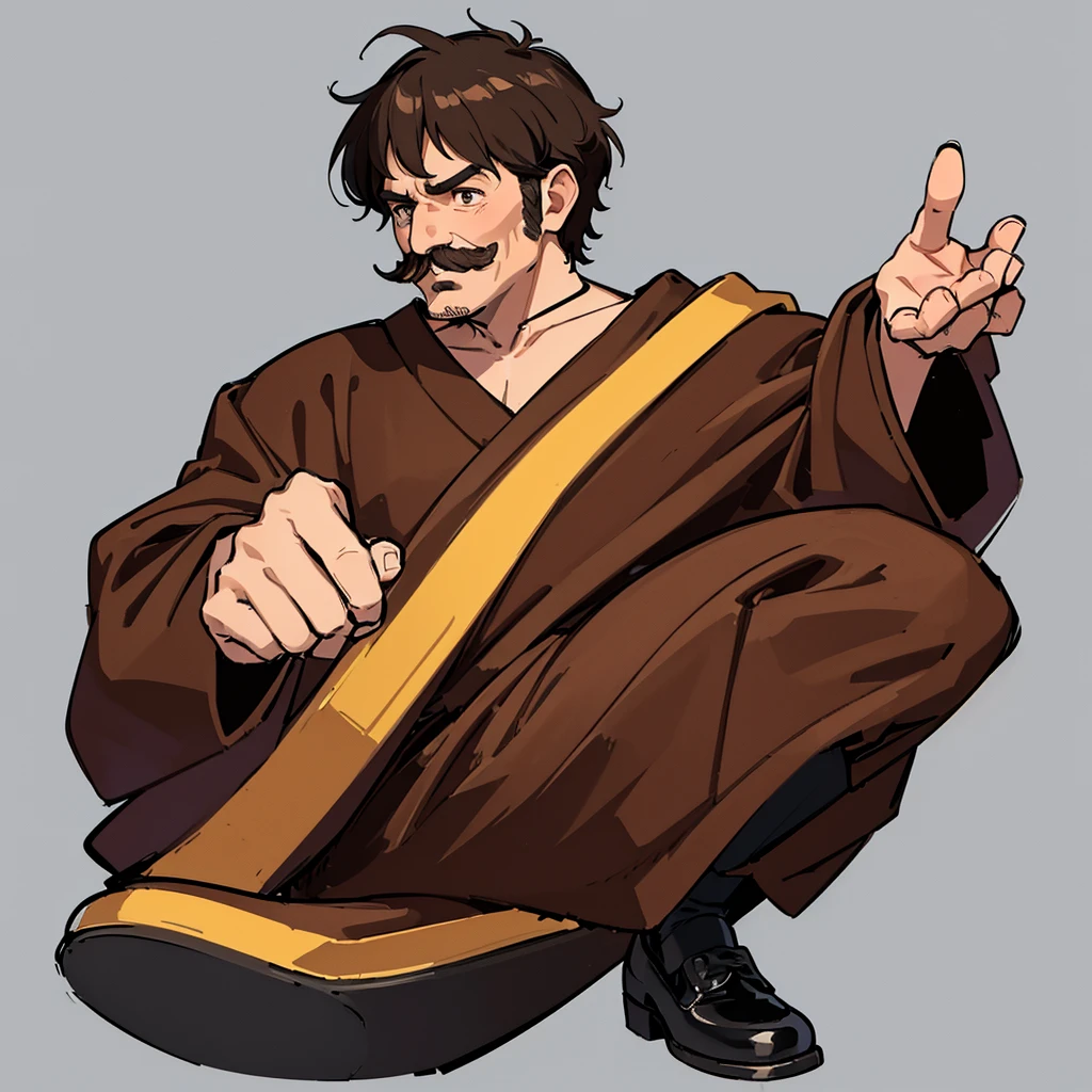 ((((Solo))))、Highest quality, Best Quality,Best illustrationiddle ages、(((Simple brown robe、Black shoes)))、(40-year-old uncle、mature、Kaiser moustache)、(LOL)、fight、(Front view)、Put your hands on the ground