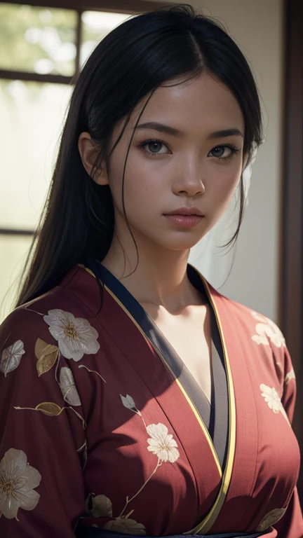 highest quality, 4K, High resolution, masterpiece:1.2, Very detailed,(front:1.9), (Realistic, Realistic, Realistic:1.6), Vibrant, Red and blue eyes,Strong gaze,Seductive eye contact,Bright red iris,Dark blue shining star,Sparkling eyes,Vibrant colors,(Face the front:1.5),Fantasy art,(masterpiece:1.2, highest quality), (Realistic, photoRealistic:1.4), Beautiful illustrations, (Natural Side Lighting, Cinema Lighting), Looking at the audience, Upper Body,((highest quality)), ((masterpiece)), (Very detailed:1.3),(masterpiece), highest quality, Expressive eyes, Beautiful manga Japanese woman with perfect face, MangaKawaiiAnime, Beautiful Japanese Kimono, The kimono has a dragon embroidered on it.. Black and red clothing colors, Japanese women's long hair, Black hair color, Ponytail Hairstyles, single eyelid, Hooded Eyestyle, sensuous, Sank, Fascinating and enigmatic., facial expressions smile., Beautiful photo situation.Seduce the viewer、Captivate your viewers、Taunt the viewer、Seductively Seduction、Climax orgasm during cherry blossom viewing、Dripping wet pussy、Dripping wet pussy