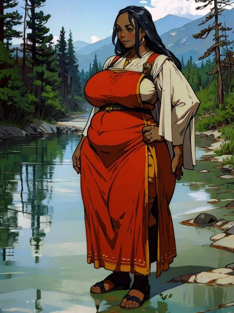 Mature female, plump, medieval, Native dress, full body image