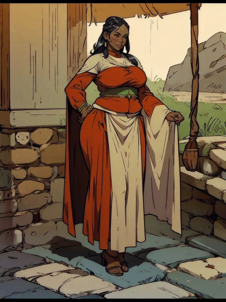 Mature female, plump, medieval, Native dress, full body image