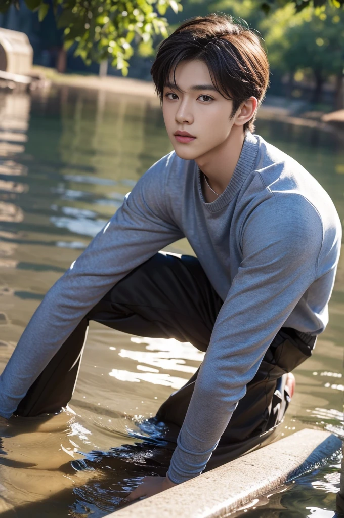 20-year-old handsome guy,looking to the camera,frontage,high qulity,tmasterpiece,8K.4K,1080P,Light-sensitive,Flood, ยิ้ม