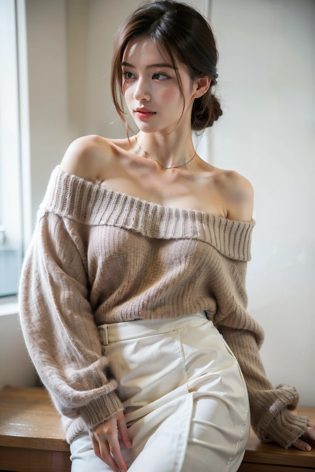 ((best quality)), ((masterpiece)), (detailed), 1 Girl, Off-shoulder sweater,