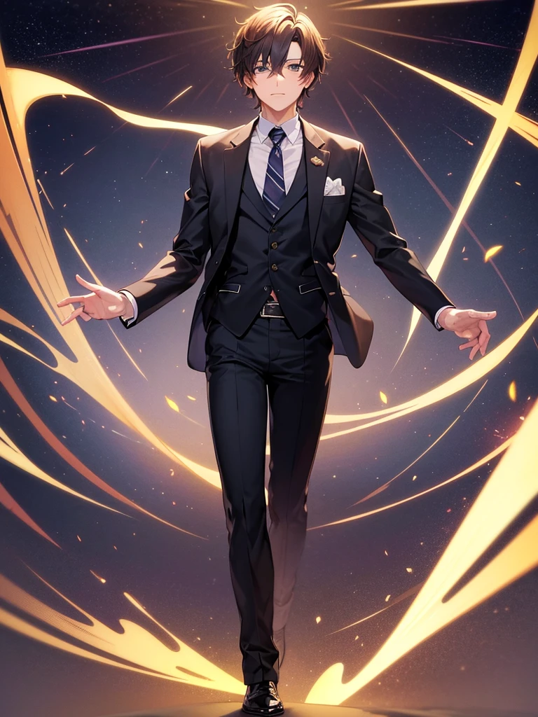 (best quality:1.2), masterpiece, anime style, Ultra-high resolution, One man, In a suit, Backwards, One manの前に赤と青の2つの扉がある