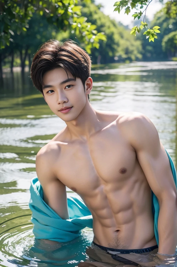 20-year-old handsome guy,looking to the camera,frontage,high qulity,tmasterpiece,8K.4K,1080P,Light-sensitive,Flood, ยิ้ม