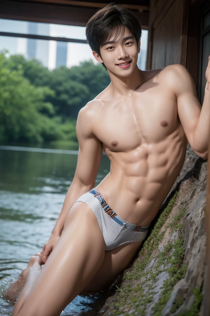 20-year-old handsome guy，looking to the camera，frontage，high qulity，tmasterpiece，8K.4K,1080P，Light-sensitive，Flood, ยิ้ม