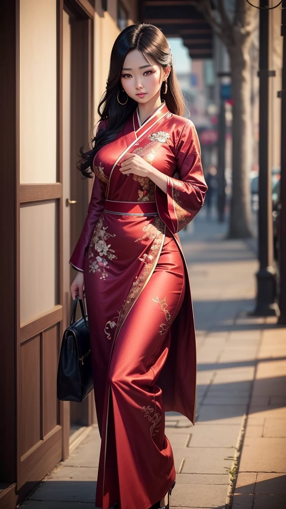 Beautiful realistic Asian woman. Beautifully dressed.