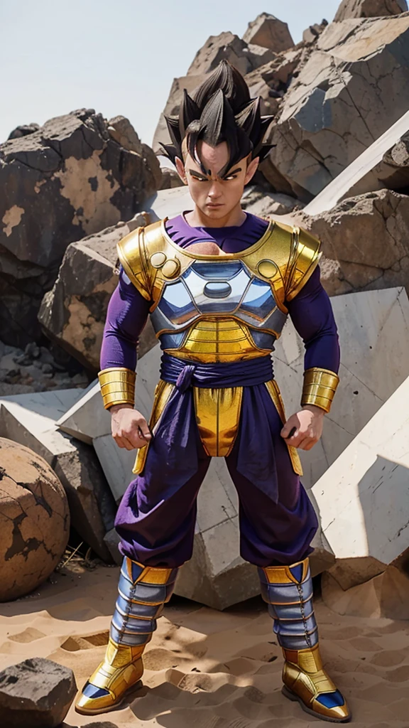 standing in front of a giant object, prince vegeta, saiyan armor, vegeta, character dragonball, dragon ball artstyle, with vegeta head hair, dragon ball concept art, akira toriyama style, dragon ball, cell shaded!!!, 8K best quality