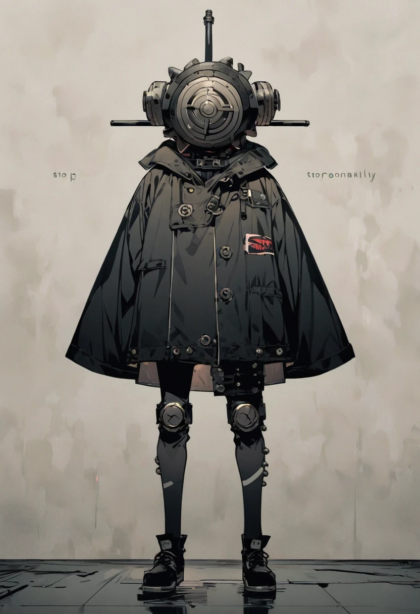 Head is screwの男性, Head is screw, Screw head, alone,stop temporarily, whole body, Deacon'uniform, Strange appearance, Suspicious appearance,