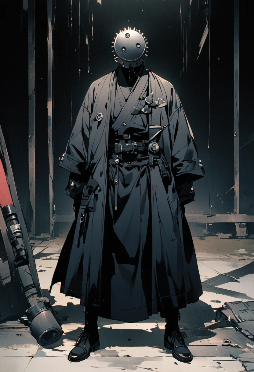 Head is screwの男性, Head is screw, Screw head, alone,stop temporarily, whole body, Deacon&#39;uniform, Strange appearance, Suspicious appearance,