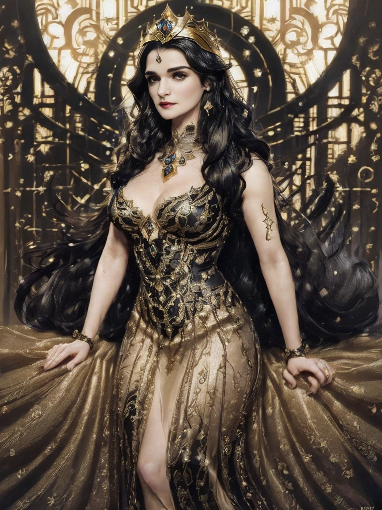 Woman "Rachel Weisz" de Arad in a light yellow dress with black and gold details, a beautiful fantasy empress, palace，full body detailed image, ((a beautiful fantasy empress)), beautiful character painting, 由杨J, beautiful celestial mage, beautiful fantasy maiden, inspired by Lan Ying, fantasy art style,  (master part:1.0), (best qualityer:1.4), (ultra-highresolution:1.2), (Delicate Illustrations:1.4),(8K, Foto RAW:1.2), (softfocus:1.4),