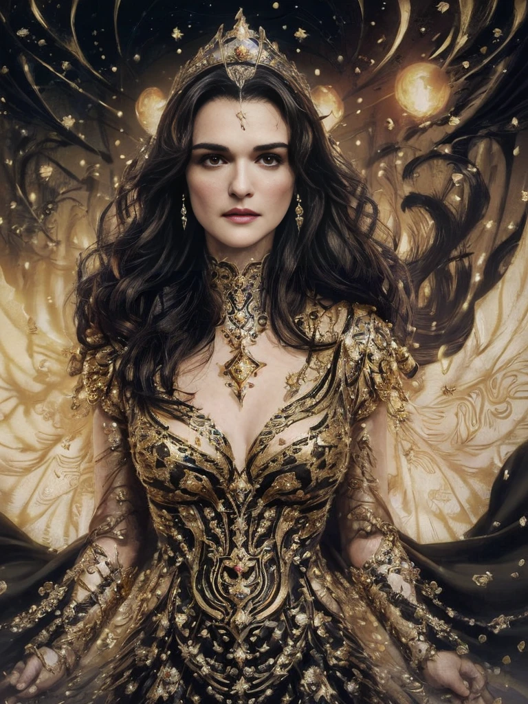 Woman "Rachel Weisz" de Arad in a light yellow dress with black and gold details, a beautiful fantasy empress, palace，full body detailed image, ((a beautiful fantasy empress)), beautiful character painting, 由杨J, beautiful celestial mage, beautiful fantasy maiden, inspired by Lan Ying, fantasy art style,  (master part:1.0), (best qualityer:1.4), (ultra-highresolution:1.2), (Delicate Illustrations:1.4),(8K, Foto RAW:1.2), (softfocus:1.4),