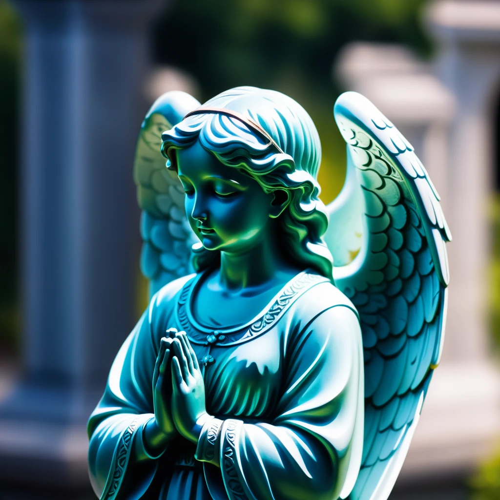 Silhouette of praying angel, statue of an angel
