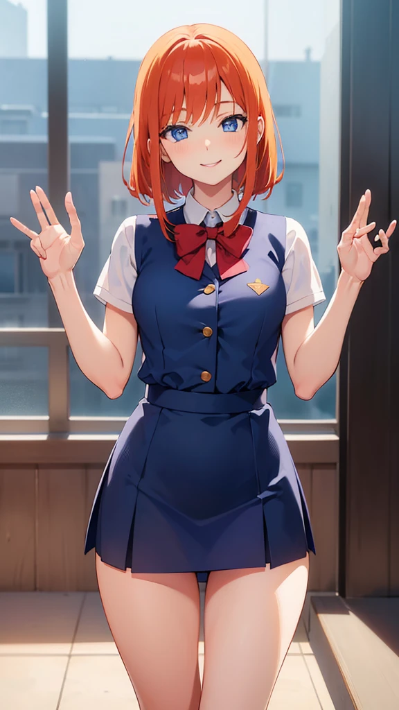 happy girl ((SMILE)) ((blue eyes)) ((ginger hair)) ((school uniform)) ((the plan)) (((small breasts)) ((slim)) ((short)) ((thin thighs))
