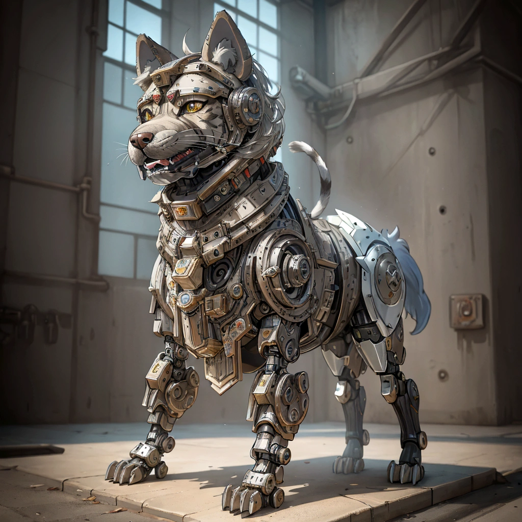 The building has a metal dog statue on its base., Armored Catの仲間, husky in shiny armor, Armored Cat, Steampunk dog, Cyborg dog, rendered in redshift, Steampunk ferret - a shaped mecha, Robot Lion, Industrial Mechanical Robot Dog, Highly detailed rendering, A good giant mechanical wolfdog, Detailed and complex rendering, Expressed in 3D rendering