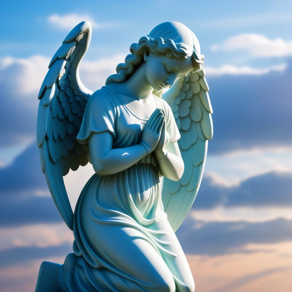 Silhouette of praying angel, statue of an angel