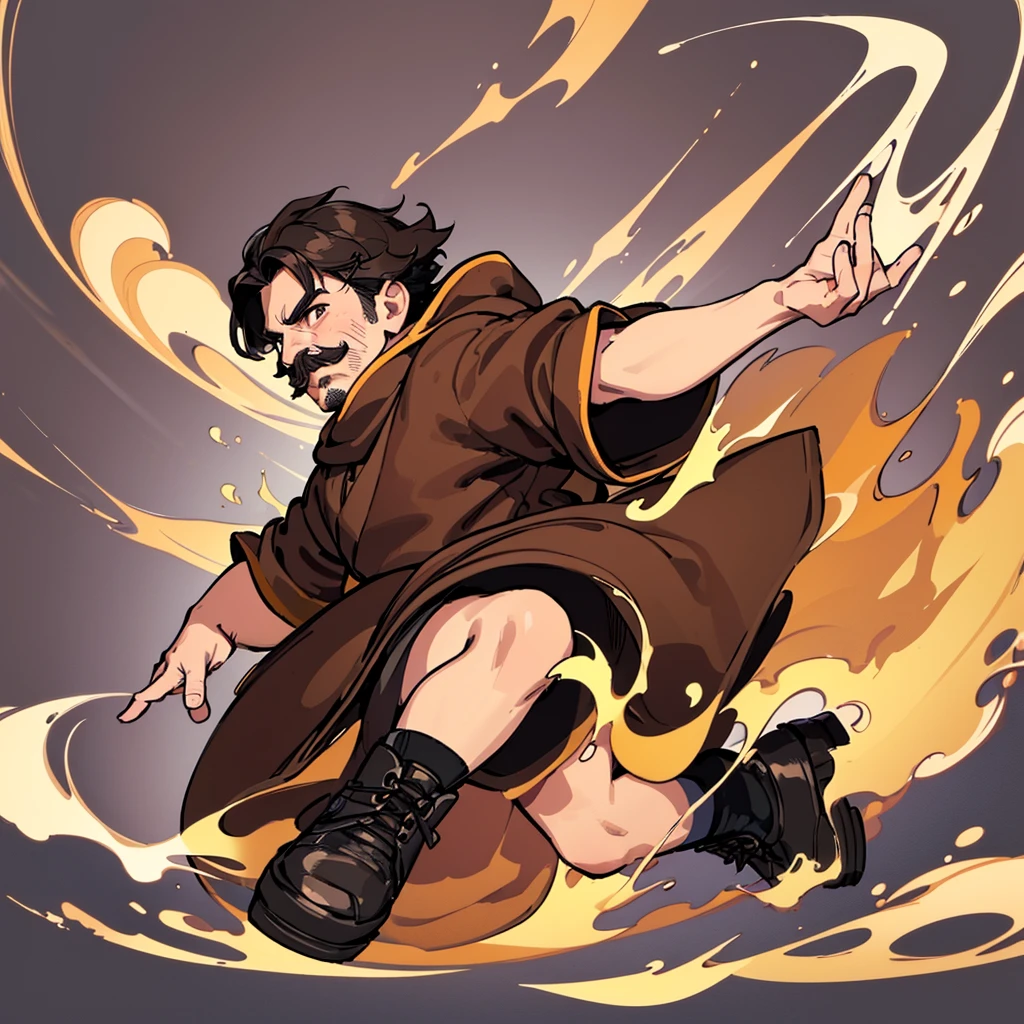 ((((Solo))))、Highest quality, Best Quality,Best illustrationiddle ages、(((Simple brown robe、Black shoes)))、(40-year-old uncle、mature、Kaiser moustache)、(LOL)、fight、(Front view)、Put your hands on the ground