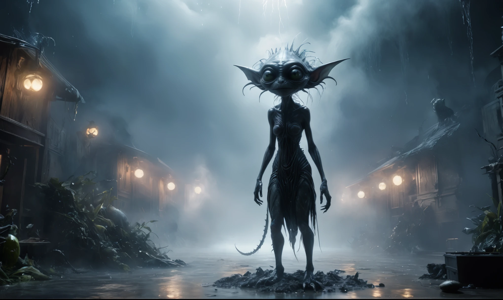full body length,niobium goblin,native africa xenomorph,once pretty face,eyebrow up,full body shot,ominous landscape,niobium gray atmosphere,photo,photorealism,Masterpiece,natural skin textures, hyper realism,hyper detailed,High contrast,Realism,Ultra Detailed,irina yermolova,close full body shot,32K resolution,Nikon Z9, ,demonic, dust, smoke, audience, mist, featuring ultra-realistic and hyper-realistic elements,
Marta Bevacqua, Ellen Jewett, Kawacy, Katsuya Terada, Carne Griffiths, explosive lightning, concert lighting, bokeh, luminal space that feels
both bright and surreal. Includes liquid fluid elements for added depth and movement. Rendered in an unreal
engine and post-processed to achieve . Evokes a sense of dreamy, ethereal, statfish's lether
and mystical mood,horror pixar movie still,thriller disney movie ,pixar render, animated ,suicide