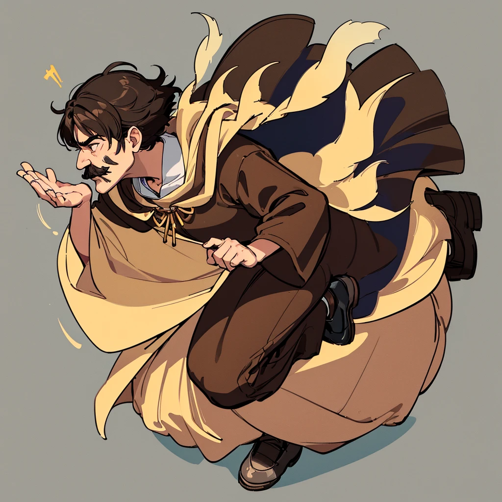 ((((Solo))))、Highest quality, Best Quality,Best illustrationiddle ages、(((Simple brown robe、Black shoes)))、(40-year-old uncle、mature、Kaiser moustache)、(LOL)、fight、(From above、profile)、Get down on one knee on the ground
