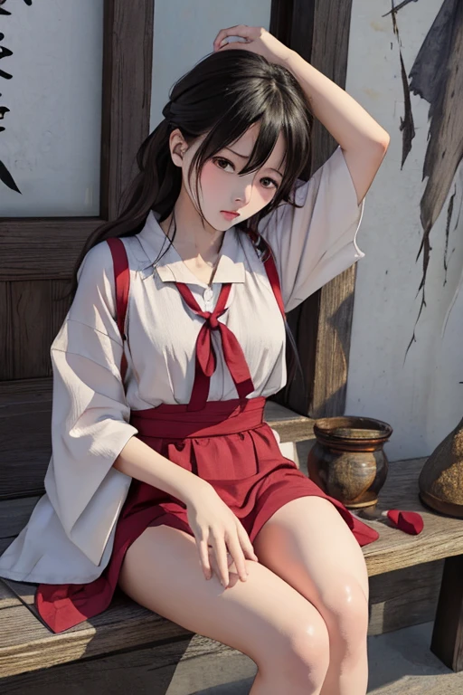 Highest quality、masterpiece、High sensitivity、High resolution、Detailed Description、Slender women、Japanese、Camisole outfit、Tied with a rope、Losing freedom of hands、Frightened and scared expression、In tears、Thin thighs、help me、