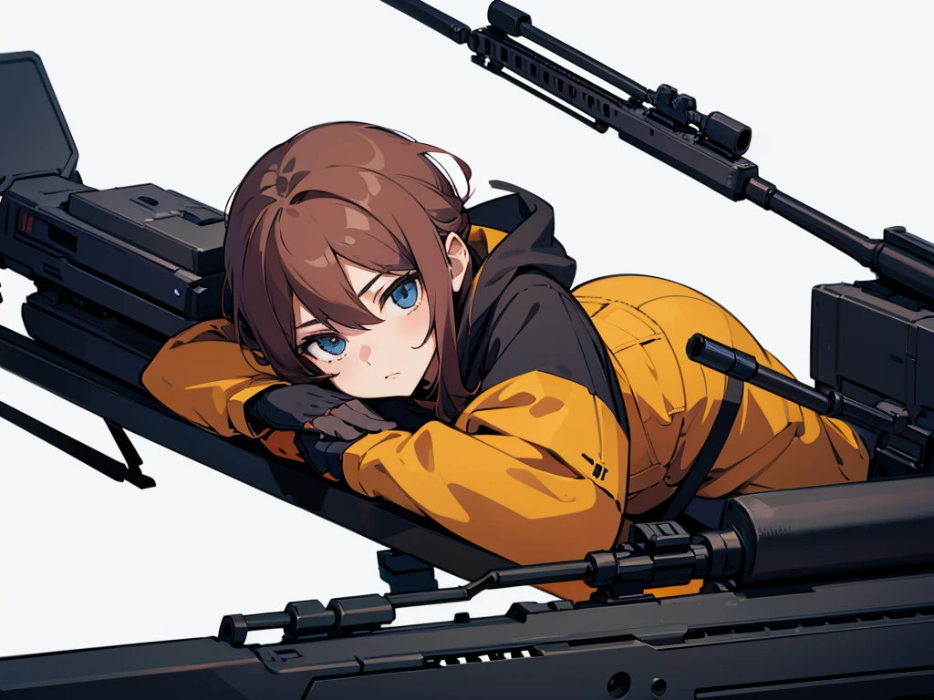 Illustration of a large sniper rifle placed against a white background, facing directly sideways