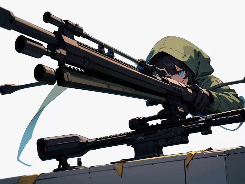 Illustration of a large sniper rifle placed against a white background, facing directly sideways