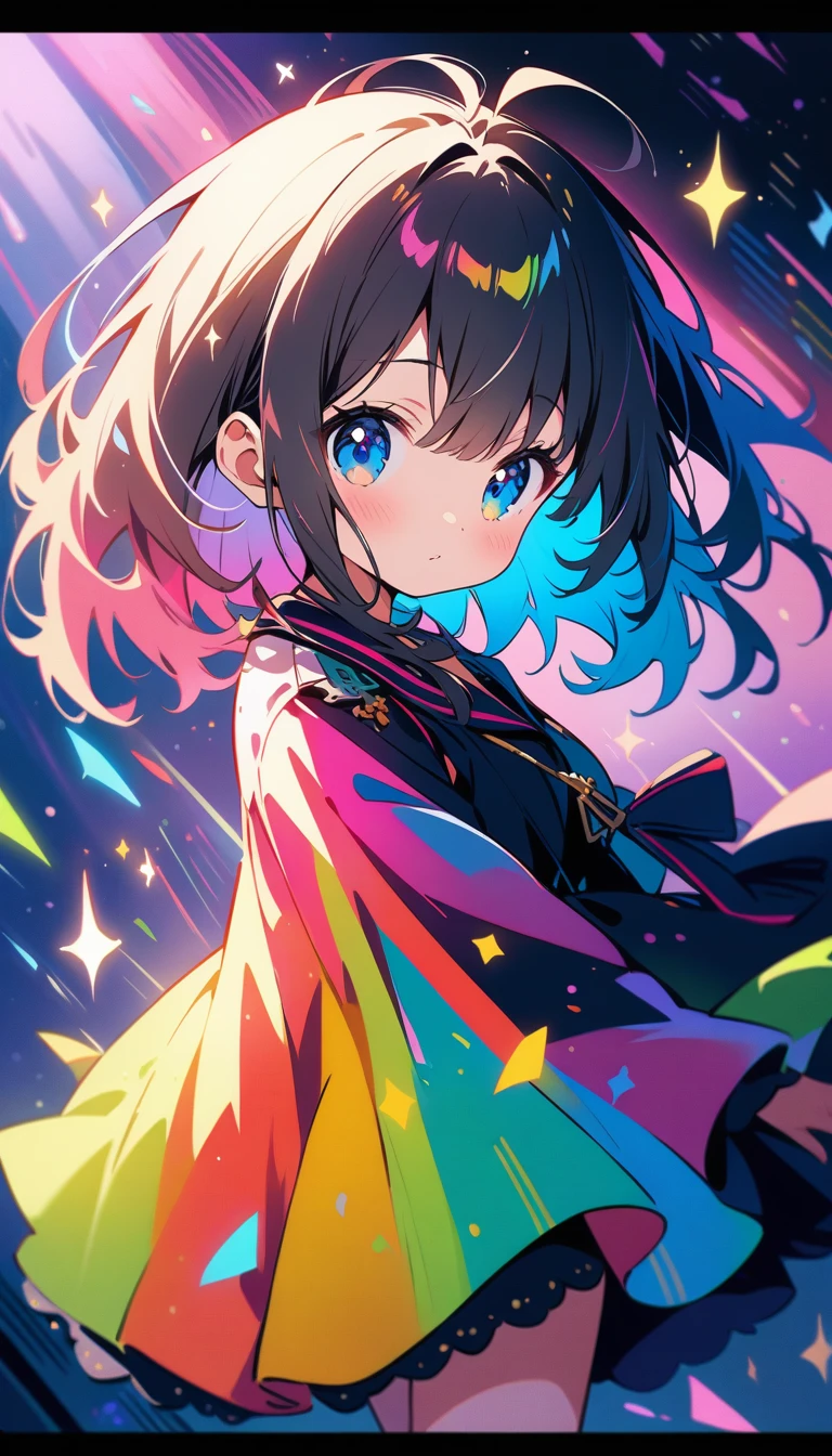 (最high quality, 4K, Attention to detail, high quality:1.2), Ultra-high resolution, (retina:1.1), Cinema Lighting, A rainbow appears, 1girl, sparkle, cute, Illustration Style