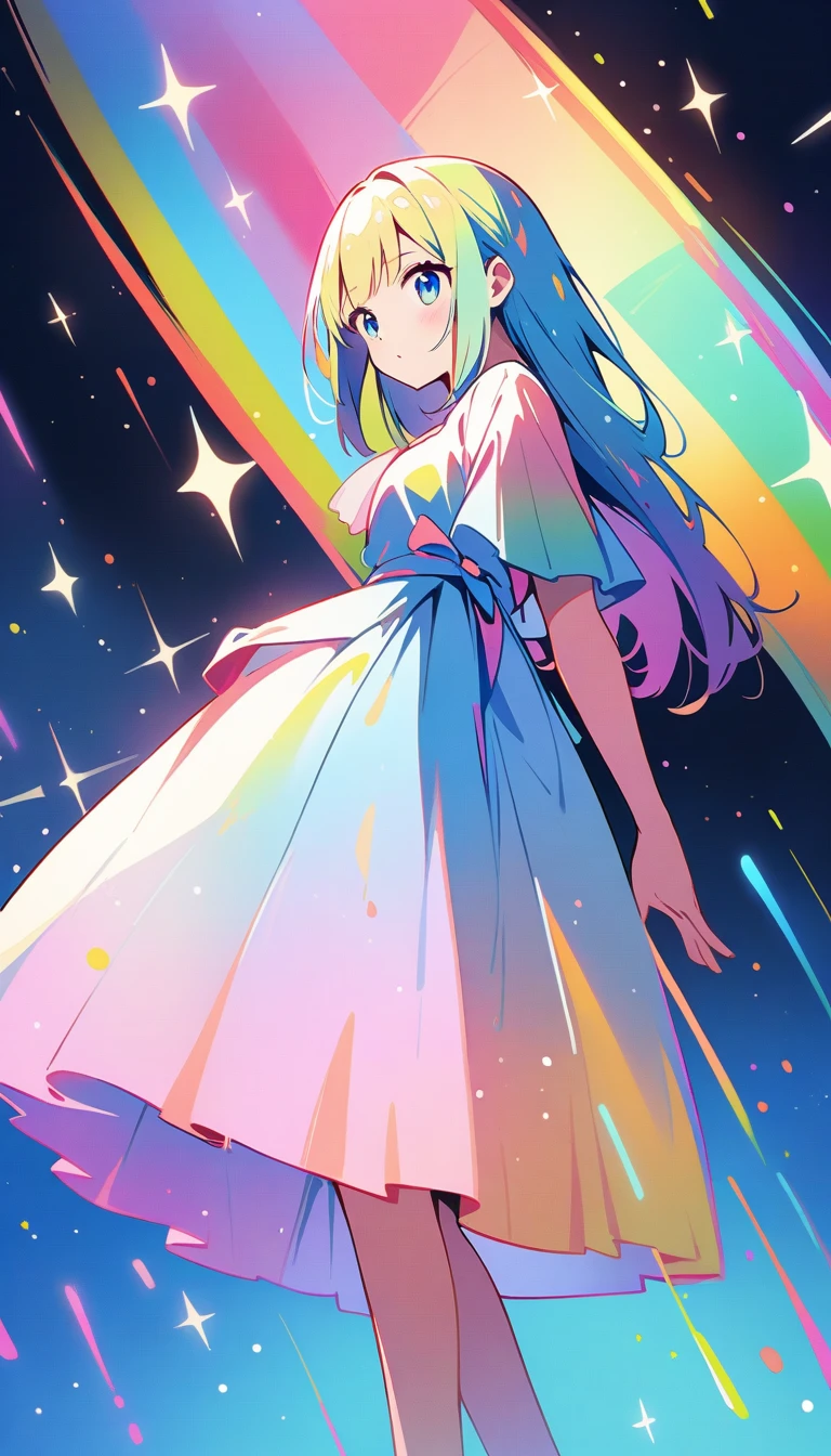 (最high quality, 4K, Attention to detail, high quality:1.2), Ultra-high resolution, (retina:1.1), Cinema Lighting, A rainbow appears, 1girl, sparkle, cute, Illustration Style