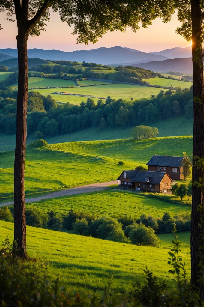 Beautiful countryside evening scenery