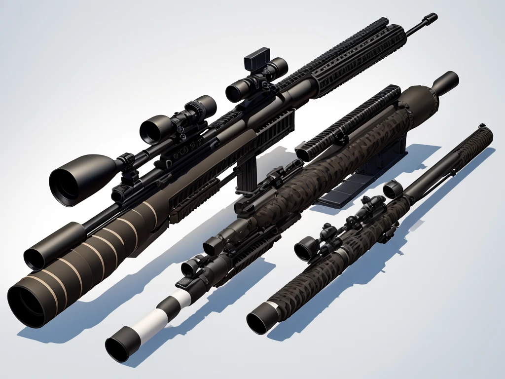 Illustration of a large sniper rifle placed against a white background, facing directly sideways