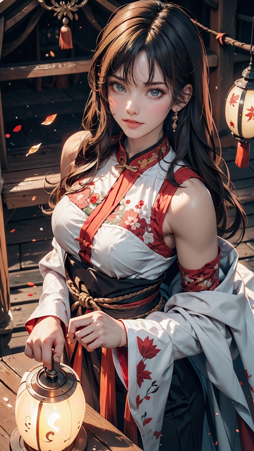 (Girl: 1.5), Realistic:1.5, Physically Based Octane Rendering, race, ribbon, Hanfu, (masterpiece, Side light, delicate and beautiful gray eyes: 1.2), masterpiece, Realistic, Glowing Eyes, Shiny Hair, Black Hair, Long Hair, Shiny skin, alone, Trance, awkward, Strapless, delicate, beautiful, garden, Flowers, Fluttering petals,