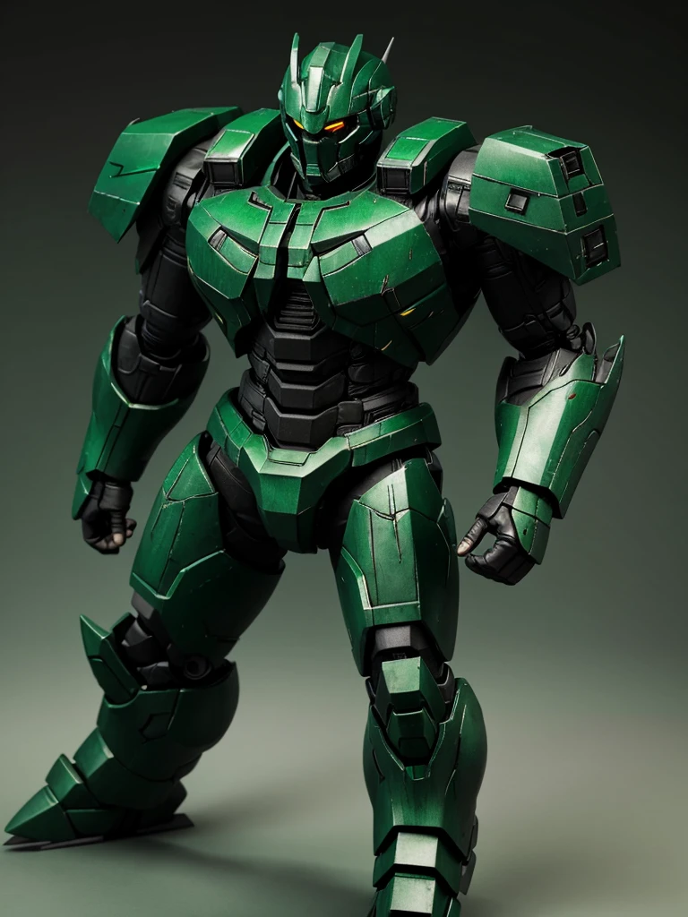 3D giant pacific rim jaeger, green and black color, ( layered  plates) glowing bits