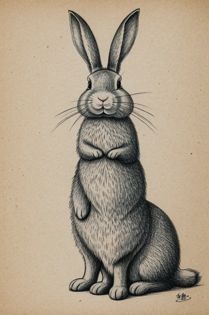 A drawing of a rabbit with a Japanese mask