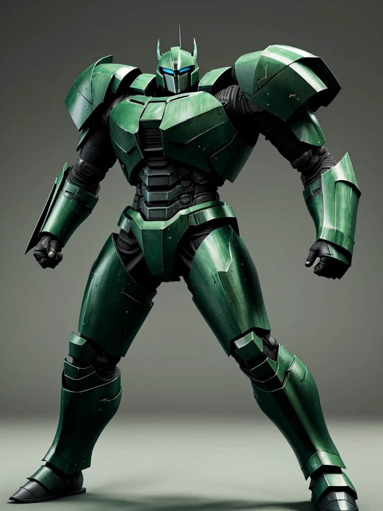 3D tall pacific rim jaeger, green and black color,  knight inspired armor