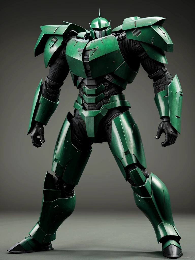 3D tall pacific rim jaeger, green and black color, knight inspired armor