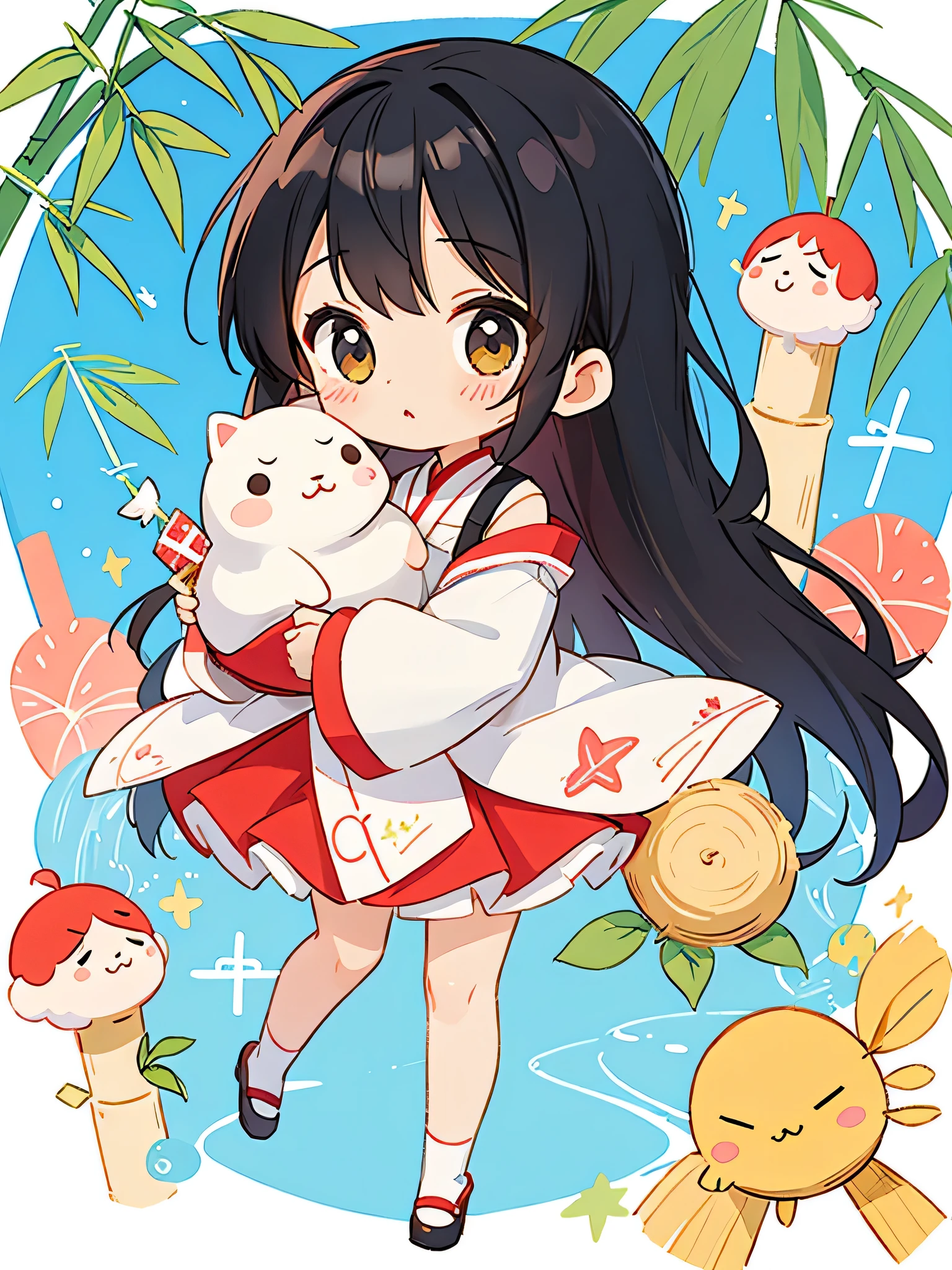 Black Star Red and White style、Kawaii Design, The most beautiful girl of all time、chibi, tanabata, Bamboo, Strip