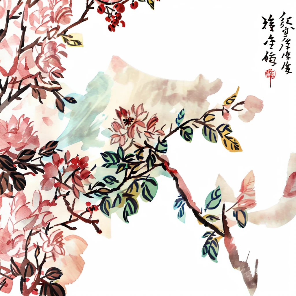 水ink画、cherry blossoms、forest、Chinese character、ink、cherry blossoms、ink