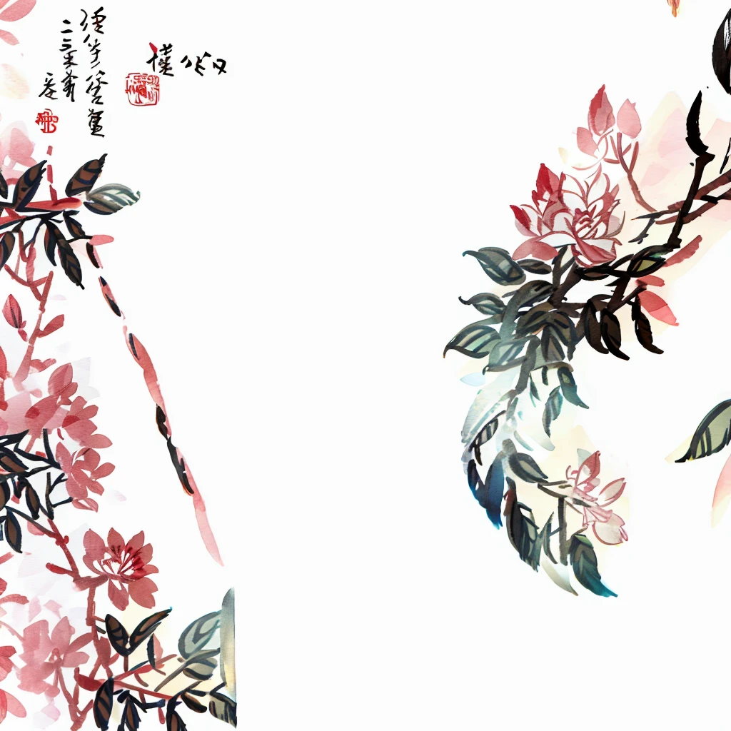 水ink画、cherry blossoms、forest、Chinese character、ink、cherry blossoms、ink