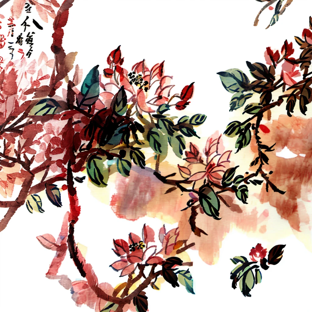 水ink画、cherry blossoms、forest、Chinese character、ink、cherry blossoms、ink