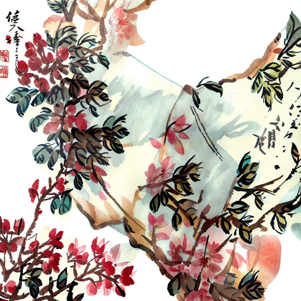 水ink画、cherry blossoms、forest、Chinese character、ink、cherry blossoms、ink
