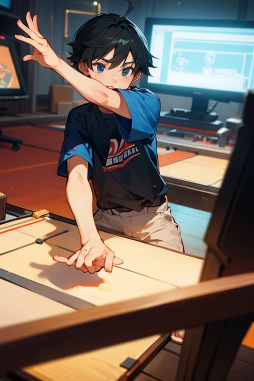 Boy plays with studio games