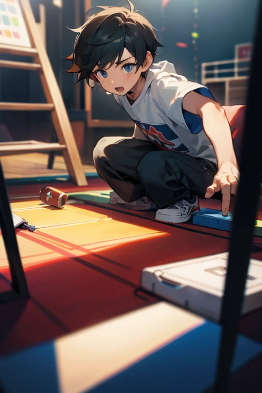 Boy plays with studio games