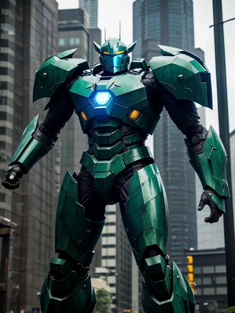 3D pacific rim jaeger, green and black color,  knight inspired armor