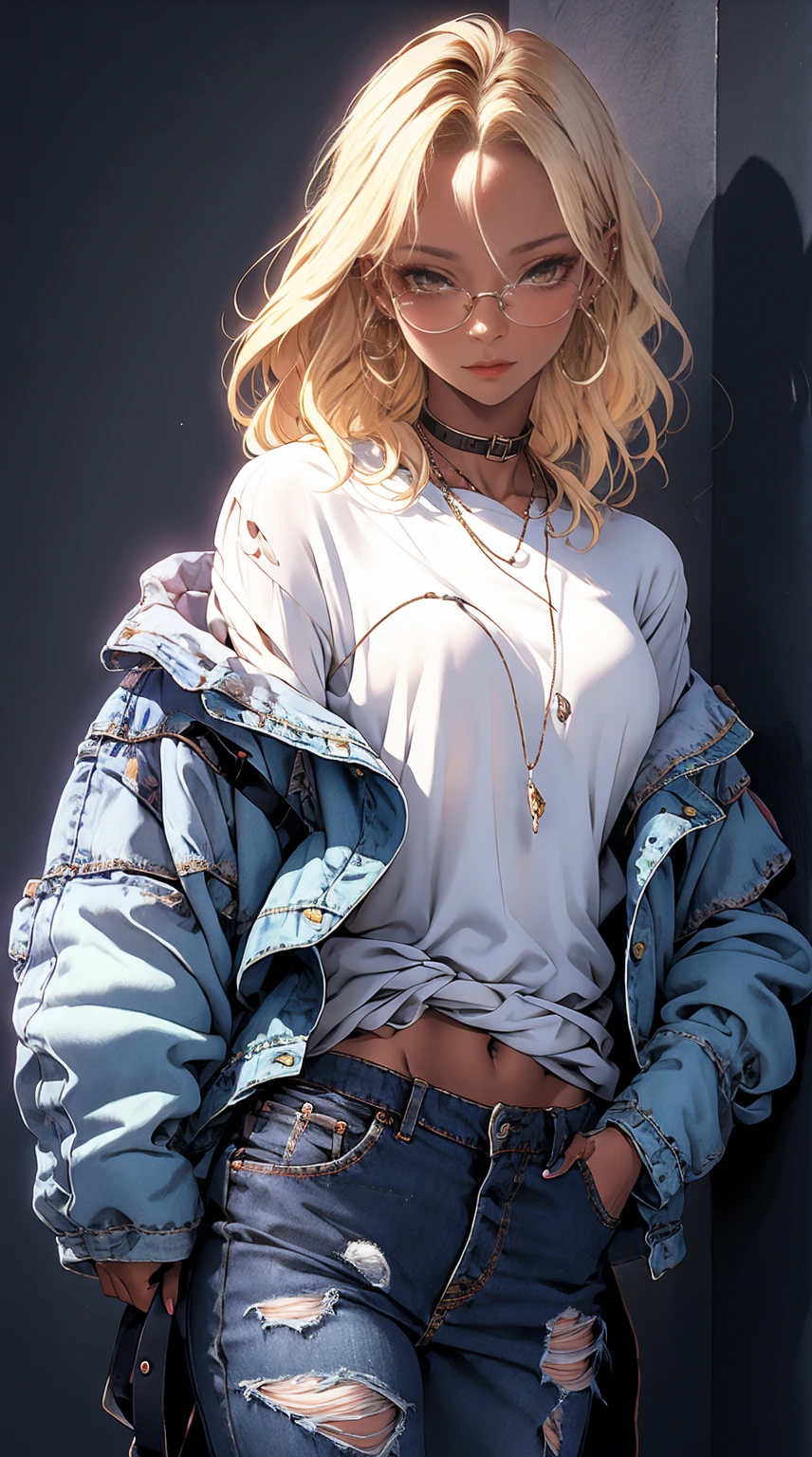 masterpiece, Highest quality, Pixiv, Cool girl, Earrings, Blonde, (Dark Skin), Gal