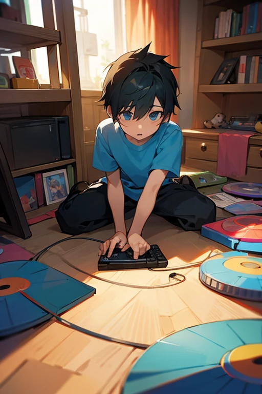 Boy plays with CD
games