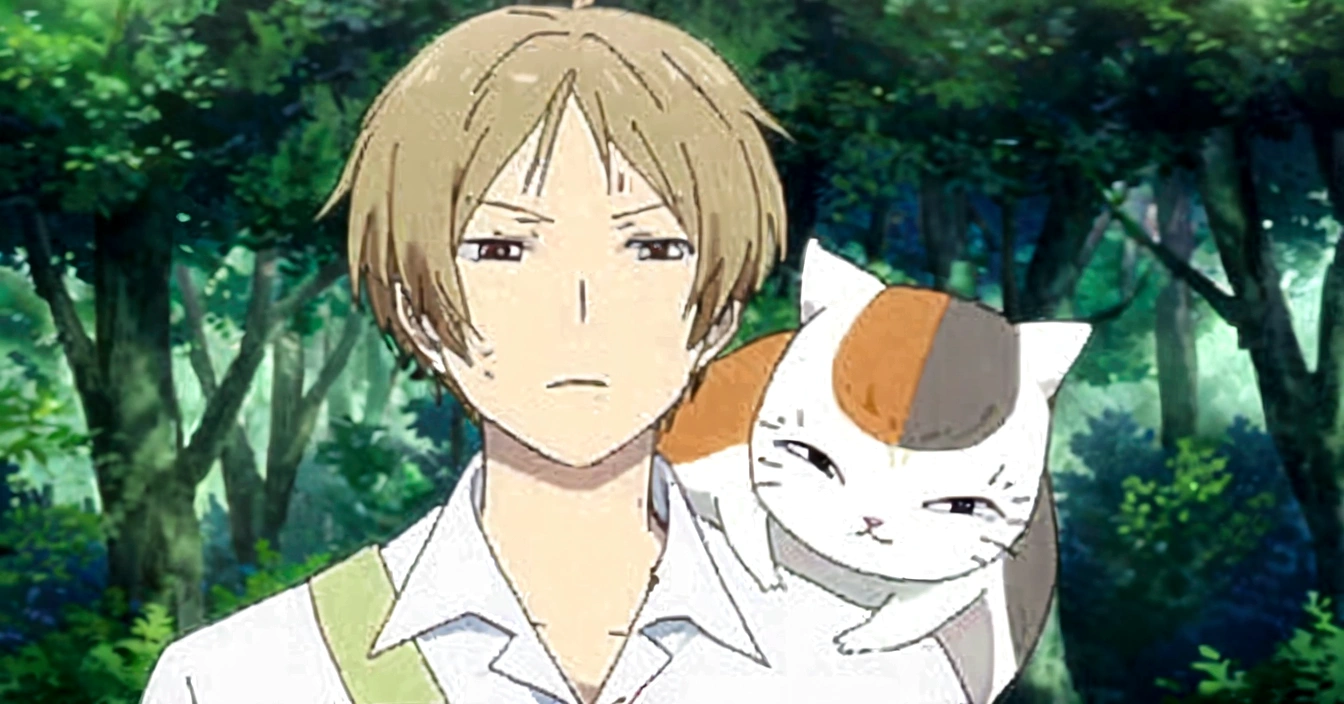 anime image of a man holding a cat in a forest, natsume yuujinchou, neko, anime visual of a cute cat, toru furuya, anime still, nichijou, anime cat, in the anime film, rin, shuushuu anime image, ginko showing a new mushi, still from anime