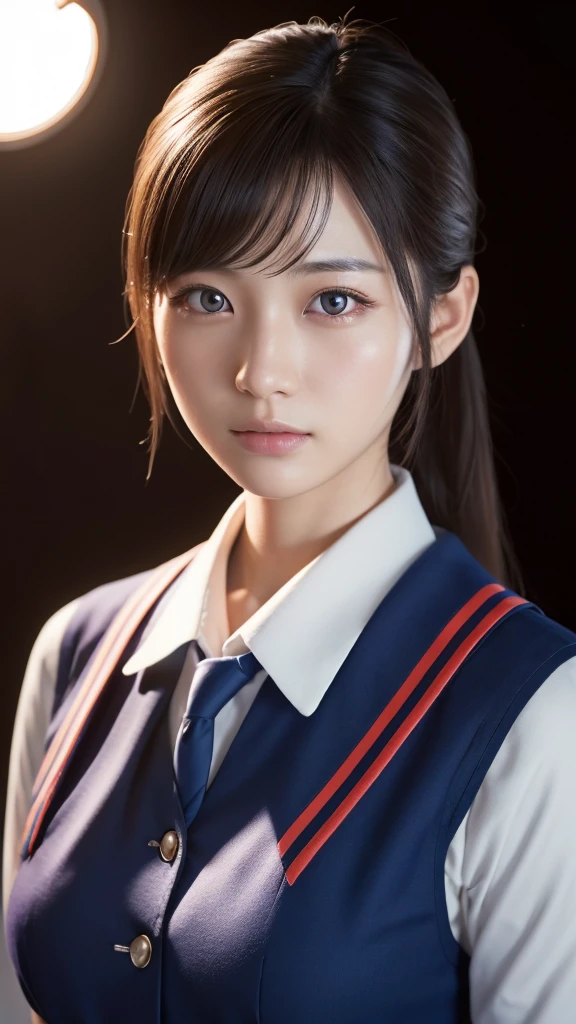 A beautiful young Japanese woman, around 20 years old, wearing a stewardess uniform, ultra-detailed, 8K resolution, highly realistic, cinematic lighting, best quality, masterpiece, photorealistic, physically-based rendering, extremely detailed, vivid colors, professional, sharp focus, studio lighting