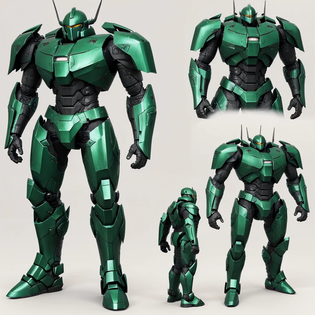 3D giant 
pacific rim jaeger, green and black color, samurai inspired armor