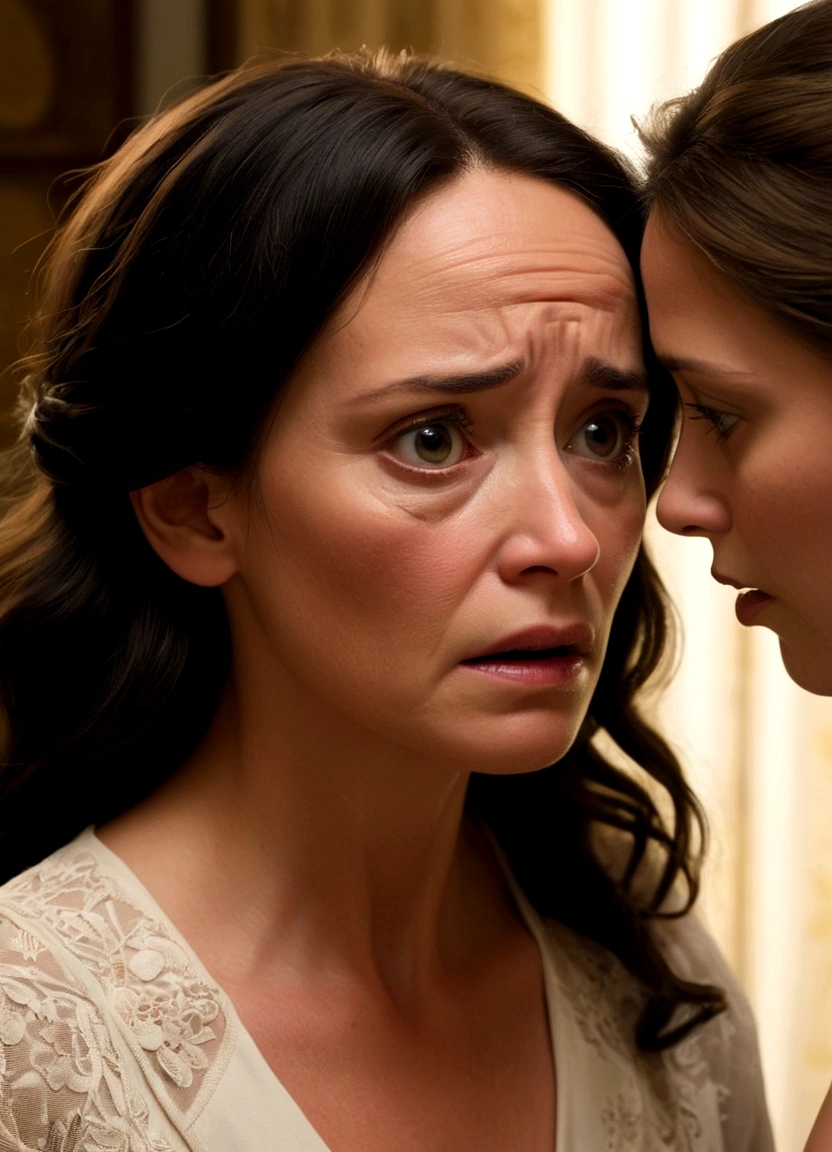 the mother discovers the transformed daughter [Pina], her face a mix of shock and sorrow as she realizes what has happened.
